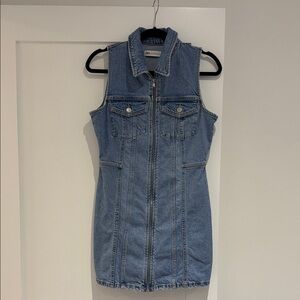 Zara Light Blue Denim Zip-Front Sleeveless Dress